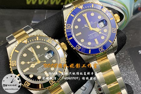 vs厂劳力士间金蓝水鬼与vs厂劳力士间金黑水鬼搭配3235机芯细节对比